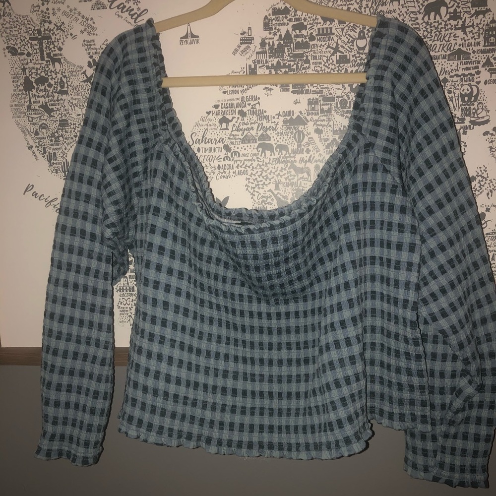 Wild Fable Blue Plaid Off the Shoulder Top